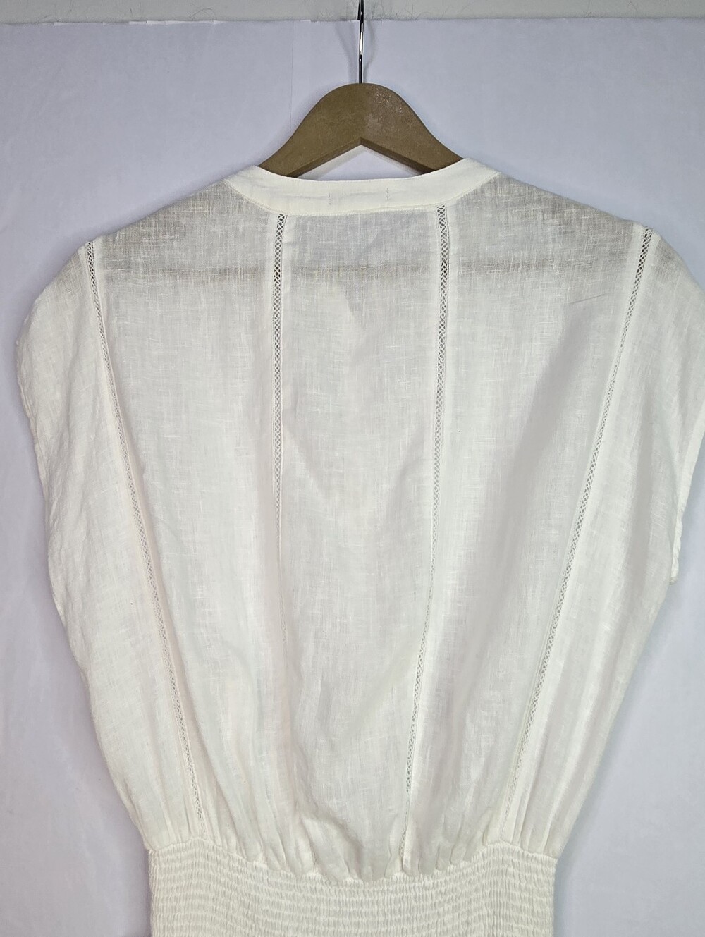 RAILS Size XS Lightweight Crisp White Smocked Waist Tiered Linen Blend Dress - Picture 9 of 12